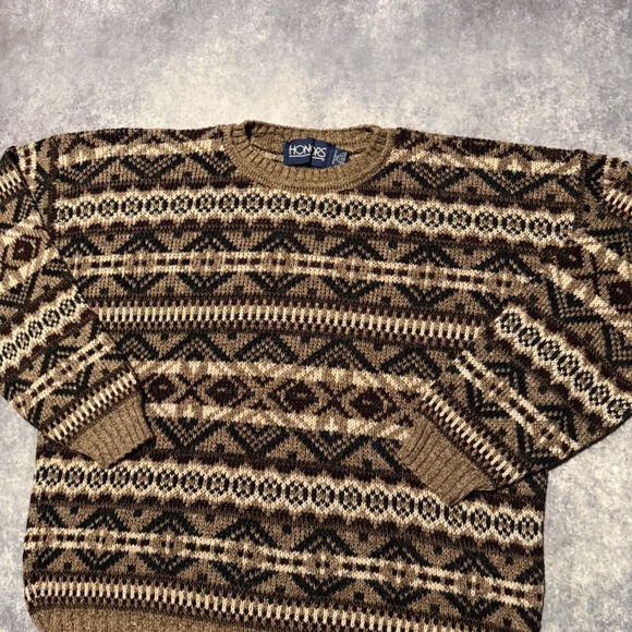 Honors Sweaters - Vintage HONORS Women's 2XL Acrylic Fair Isle Geometric Pattern Crew Neck Sweater